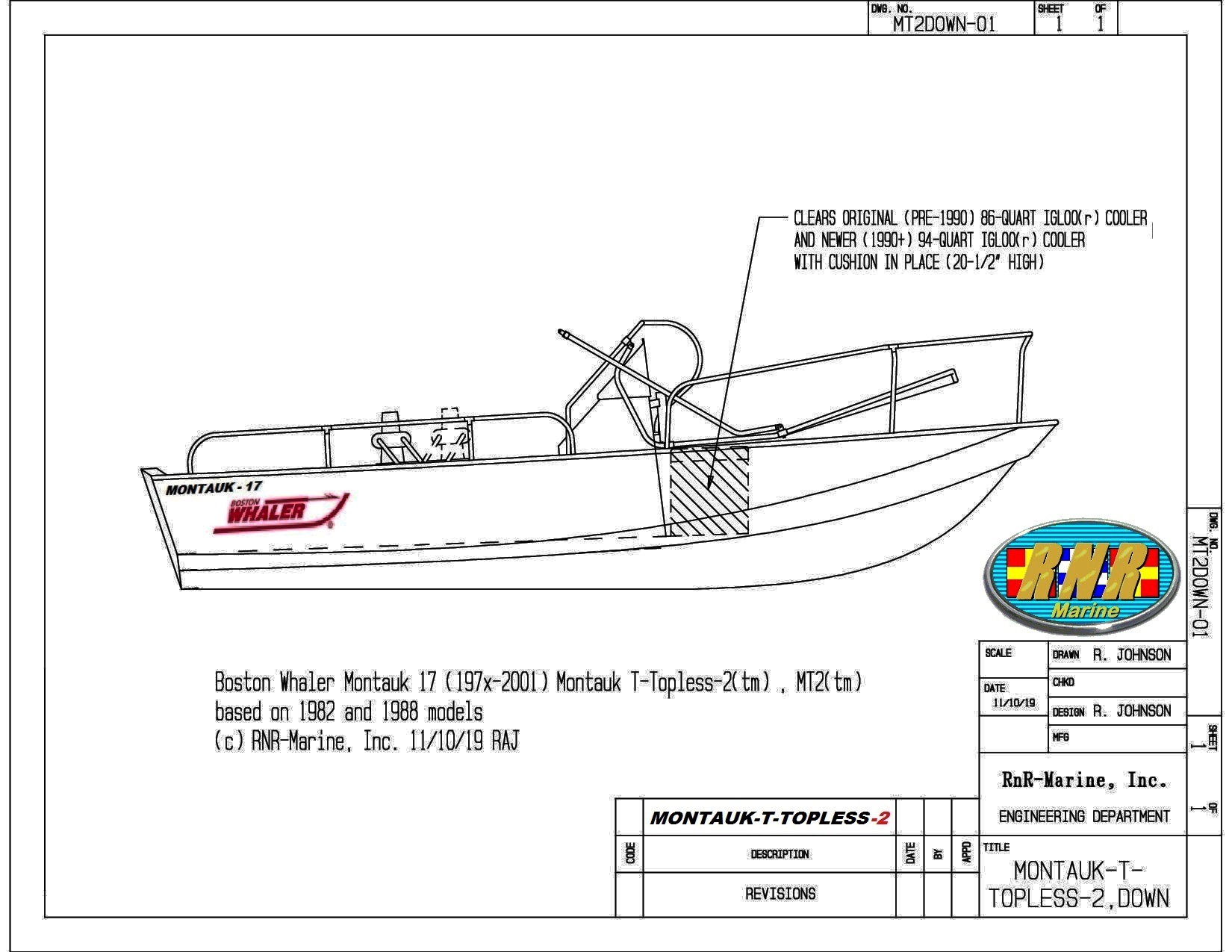 Boston Whaler® Montauk-17 19xx Montauk-T-Topless (MT2) Lowered-Drawing