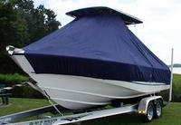 Boston Whaler® Outrage 210 T-Top-Boat-Cover-Sunbrella-1249™ Custom fit TTopCover(tm) (Sunbrella(r) 9.25oz./sq.yd. solution dyed acrylic fabric) attaches beneath factory installed T-Top or Hard-Top to cover entire boat and motor(s)