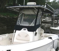Photo of Boston Whaler Outrage 240 2004: Factory oEM T-Top, Front Visor, Side Curtains, viewed from Port Front 