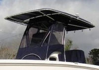 Photo of Boston Whaler Outrage 240 2006: Factory OEM Sunbrella T-Top, Visor T-Top Enclosure Curtains, viewed from Port Front 