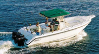 Photo of Boston Whaler Outrage 26, 1999: Factory OEM T-Top in Forest Green (Factory OEM website photo), viewed from Starboard Rear 