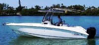 Photo of Boston Whaler Outrage 270, 2004: Factory OEM Suhbrella T-Top, Visor T-Top Enclosure Curtains, viewed from Port Side 