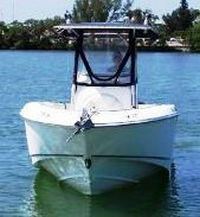 Photo of Boston Whaler Outrage 270 2004: Factory OEM Sunbrella T-Top, Visor T-Top Enclosure Curtains, Front 