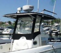 Photo of Boston Whaler Outrage 270, 2006: Factory OEM Sunbrella T-Top, Visor T-Top Enclosure Curtains, viewed from Port Front 
