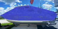 Photo of Boston Whaler Outrage 330, 2021 TTopCover™ T-Top boat cover semi transparent sketch, viewed from Port Side 