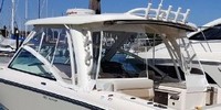 Photo of Boston Whaler Vantage 320 Hard-Top 2017 Hard-Top, Visor, Side and Aft Curtains White Stamoid, viewed from Port Rear 