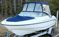 Photo of Boston Whaler Ventura 180, 2006: Bimini Top, Front Visor, Side Curtains Bow Cover, viewed from Port Front 