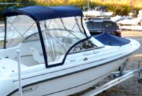 Photo of Boston Whaler Ventura 180 2006: Bimini Top, Front Visor, Side Curtains, Bow Cover, viewed from Starboard Rear 