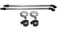 Bimini-Tower-Top-Strut-Braces-2-Carver™Carver(r) p/n OPT1D : Pair (Port and Starboard) of 24-inch long polished Aluminum (Black Nylon fittings) Universal Under-Tower Top Brace with (2) polished Aluminum Clamps replace REAR hold-down straps between the BACK of your Wakeboard Tower and the Carver(r) Universal Under-Wake-Tower Bimini-Top (Top not included)