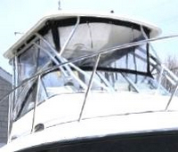 Photo of Century 2600WA, 2007: Hard-Top, Front Connector, Side Curtains, Aft-Drop-Curtain, viewed from Starboard Front 