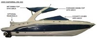 Photo of Chaparral 256 SSX Radar Arch, 2009: Bimini Top, Arch-Aft-Top, Bow Cover Cockpit Cover Optional Rear Rails Parts Guide, viewed from Starboard Side 