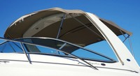 Photo of Chaparral 350 Signature Arch, 2005: Bimini Top and Frame, Camper Top and Frame Linen Tweed close up, viewed from Port Front 