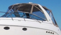 Photo of Chaparral 350 Signature Arch, 2005: Bimini Top, Front Connector, Side Curtains, Camper Top, Camper Side and Aft Curtains Linen Tweed, viewed from Port Front 