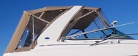 Photo of Chaparral 350 Signature Arch, 2005: Bimini Top, Front Connector, Side Curtains, Camper Top, Camper Side and Aft Curtains Linen Tweed, viewed from Starboard Side 