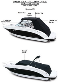 Chaparral® 350 Signature No Arch Bimini-Connector-OEM-T™ Factory Front BIMINI CONNECTOR Eisenglass Window Set (also called Windscreen, typically 3 front panels, but 1 or 2 on some boats) zips between Bimini-Top (not included) and Windshield. (NO Bimini-Top OR Side-Curtains, sold separately), OEM (Original Equipment Manufacturer)