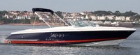 Photo of Chris Craft Corsair 25, 2004: OEM Bimini Top in Boot, viewed from Starboard Front 