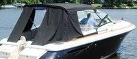 Chris Craft® Corsair 36 Bimini-Aft-Curtain-OEM-T™ Factory Bimini AFT CURTAIN with Eisenglass window(s) for Bimini-Top (not included) angles back to Transom area (not vertical), OEM (Original Equipment Manufacturer)