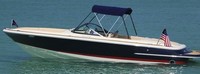 Chris Craft® Launch 22 Bimini-Top-Canvas-Frame-Zippered-OEM-T™ Factory Bimini CANVAS on FRAME with Zippers for OEM front Connector and Curtains, OEM (Original Equipment Manufacturer)
