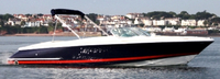 Photo of Chris Craft Launch 25, 2004: Bimini Top in Boot, viewed from Starboard Side 