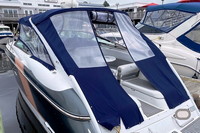 Photo of Cobalt 360 2004: Bimini Side Curtains, Aft Sunshade Top, Sunshade Top Enclosure Curtains rolled open, viewed from Port Rear 