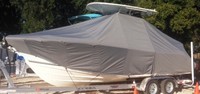 Cobia® 237CC T-Top-Boat-Cover-Wmax-999™ Custom fit TTopCover(tm) (WeatherMAX(tm) 8oz./sq.yd. solution dyed polyester fabric) attaches beneath factory installed T-Top or Hard-Top to cover entire boat and motor(s)