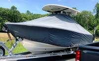 Cobia® 240CC T-Top-Boat-Cover-Elite-1299™ Custom fit TTopCover(tm) (Elite(r) Top Notch(tm) 9oz./sq.yd. fabric) attaches beneath factory installed T-Top or Hard-Top to cover boat and motors