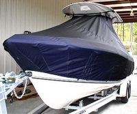 Photo of Cobia® 256CC 20xx T-Top Boat-Cover, viewed from Port Front 