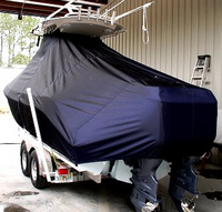 Cobia® 256CC T-Top-Boat-Cover-Sunbrella-1849™ Custom fit TTopCover(tm) (Sunbrella(r) 9.25oz./sq.yd. solution dyed acrylic fabric) attaches beneath factory installed T-Top or Hard-Top to cover entire boat and motor(s)