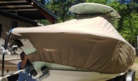 Cobia® 280CC T-Top-Boat-Cover-Wmax-1549™ Custom fit TTopCover(tm) (WeatherMAX(tm) 8oz./sq.yd. solution dyed polyester fabric) attaches beneath factory installed T-Top or Hard-Top to cover entire boat and motor(s)