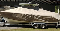 Cobia® 280CC T-Top-Boat-Cover-Wmax-1549™ Custom fit TTopCover(tm) (WeatherMAX(tm) 8oz./sq.yd. solution dyed polyester fabric) attaches beneath factory installed T-Top or Hard-Top to cover entire boat and motor(s)