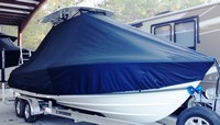 Contender® 24S Sport T-Top-Boat-Cover-Elite-1449™ Custom fit TTopCover(tm) (Elite(r) Top Notch(tm) 9oz./sq.yd. fabric) attaches beneath factory installed T-Top or Hard-Top to cover boat and motors