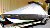 Contender® 25 Bay T-Top-Boat-Cover-Sunbrella-1849™ Custom fit TTopCover(tm) (Sunbrella(r) 9.25oz./sq.yd. solution dyed acrylic fabric) attaches beneath factory installed T-Top or Hard-Top to cover entire boat and motor(s)