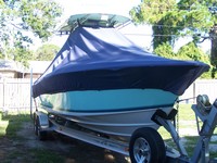 Contender® 28S Sport T-Top-Boat-Cover-Elite-1949™ Custom fit TTopCover(tm) (Elite(r) Top Notch(tm) 9oz./sq.yd. fabric) attaches beneath factory installed T-Top or Hard-Top to cover boat and motors