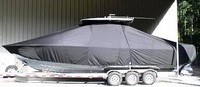 Contender® 32ST T-Top-Boat-Cover-Sunbrella-3199™ Custom fit TTopCover(tm) (Sunbrella(r) 9.25oz./sq.yd. solution dyed acrylic fabric) attaches beneath factory installed T-Top or Hard-Top to cover entire boat and motor(s)