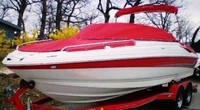 Photo of Crownline 230 LS, 2007: Bimini Top in Boot, Bow Cover Cockpit Cover Sunbrella Logo Red, viewed from Port Front 