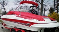 Photo of Crownline 230 LS, 2007: Bimini Top in Boot, Bow Cover Cockpit Cover Sunbrella Logo Red, viewed from Port Rear 