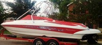 Photo of Crownline 230 LS, 2007:, Bow Cover Cockpit Cover Sunbrella Logo Red, viewed from Port Side 
