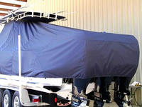 Donzi® 35 ZF Open T-Top-Boat-Cover-Elite-2799™ Custom fit TTopCover(tm) (Elite(r) Top Notch(tm) 9oz./sq.yd. fabric) attaches beneath factory installed T-Top or Hard-Top to cover boat and motors