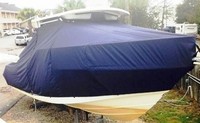 Edgewater® 265 Express T-Top-Boat-Cover-Sunbrella-2449™ Custom fit TTopCover(tm) (Sunbrella(r) 9.25oz./sq.yd. solution dyed acrylic fabric) attaches beneath factory installed T-Top or Hard-Top to cover entire boat and motor(s)