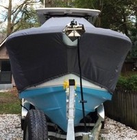 Edgewater® 280CC T-Top-Boat-Cover-Wmax-1649™ Custom fit TTopCover(tm) (WeatherMAX(tm) 8oz./sq.yd. solution dyed polyester fabric) attaches beneath factory installed T-Top or Hard-Top to cover entire boat and motor(s)