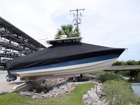 Edgewater® 318CC T-Top-Boat-Cover-Elite-2549™ Custom fit TTopCover(tm) (Elite(r) Top Notch(tm) 9oz./sq.yd. fabric) attaches beneath factory installed T-Top or Hard-Top to cover boat and motors