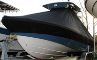 Everglades® 223CC T-Top-Boat-Cover-Wmax-949™ Custom fit TTopCover(tm) (WeatherMAX(tm) 8oz./sq.yd. solution dyed polyester fabric) attaches beneath factory installed T-Top or Hard-Top to cover entire boat and motor(s)