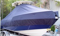 Everglades® 230CC T-Top-Boat-Cover-Sunbrella-1399™ Custom fit TTopCover(tm) (Sunbrella(r) 9.25oz./sq.yd. solution dyed acrylic fabric) attaches beneath factory installed T-Top or Hard-Top to cover entire boat and motor(s)