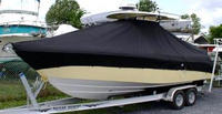 Everglades® 260CC T-Top-Boat-Cover-Wmax-1549™ Custom fit TTopCover(tm) (WeatherMAX(tm) 8oz./sq.yd. solution dyed polyester fabric) attaches beneath factory installed T-Top or Hard-Top to cover entire boat and motor(s)