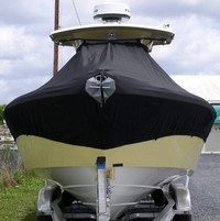 Everglades® 275CC T-Top-Boat-Cover-Wmax-1499™ Custom fit TTopCover(tm) (WeatherMAX(tm) 8oz./sq.yd. solution dyed polyester fabric) attaches beneath factory installed T-Top or Hard-Top to cover entire boat and motor(s)