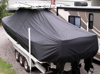 Everglades® 350CC T-Top-Boat-Cover-Wmax-2599™ Custom fit TTopCover(tm) (WeatherMAX(tm) 8oz./sq.yd. solution dyed polyester fabric) attaches beneath factory installed T-Top or Hard-Top to cover entire boat and motor(s)