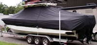 Everglades® 350CC T-Top-Boat-Cover-Wmax-2599™ Custom fit TTopCover(tm) (WeatherMAX(tm) 8oz./sq.yd. solution dyed polyester fabric) attaches beneath factory installed T-Top or Hard-Top to cover entire boat and motor(s)