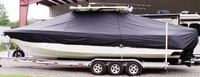 Everglades® 350LX T-Top-Boat-Cover-Wmax-2749™ Custom fit TTopCover(tm) (WeatherMAX(tm) 8oz./sq.yd. solution dyed polyester fabric) attaches beneath factory installed T-Top or Hard-Top to cover entire boat and motor(s)