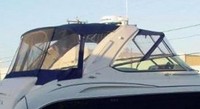 Photo of Formula 370 SS Aluminum WindShield, 2002: Bimini Top, Connector, Side Curtains, Camper Top, Camper Side Aft Curtains, viewed from Starboard Rear 