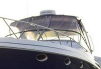 Photo of Formula 370 SS Aluminum WindShield, 2002: Bimini Connector, Side Curtains, viewed from Port Front 